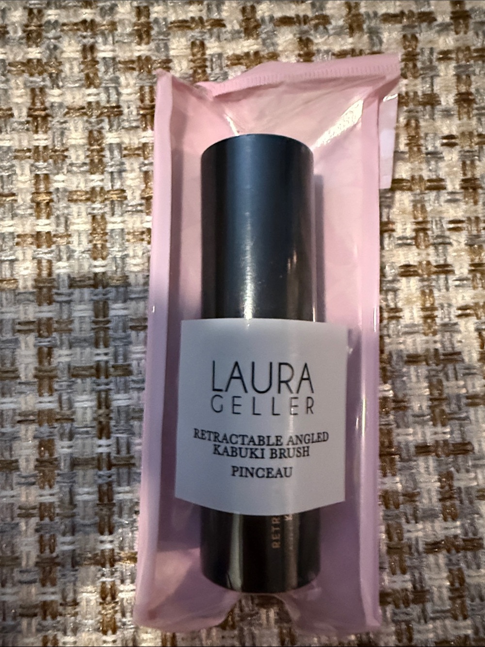 Laura Geller Retractable Angled Kabuki Brush - Light Pink & Silver